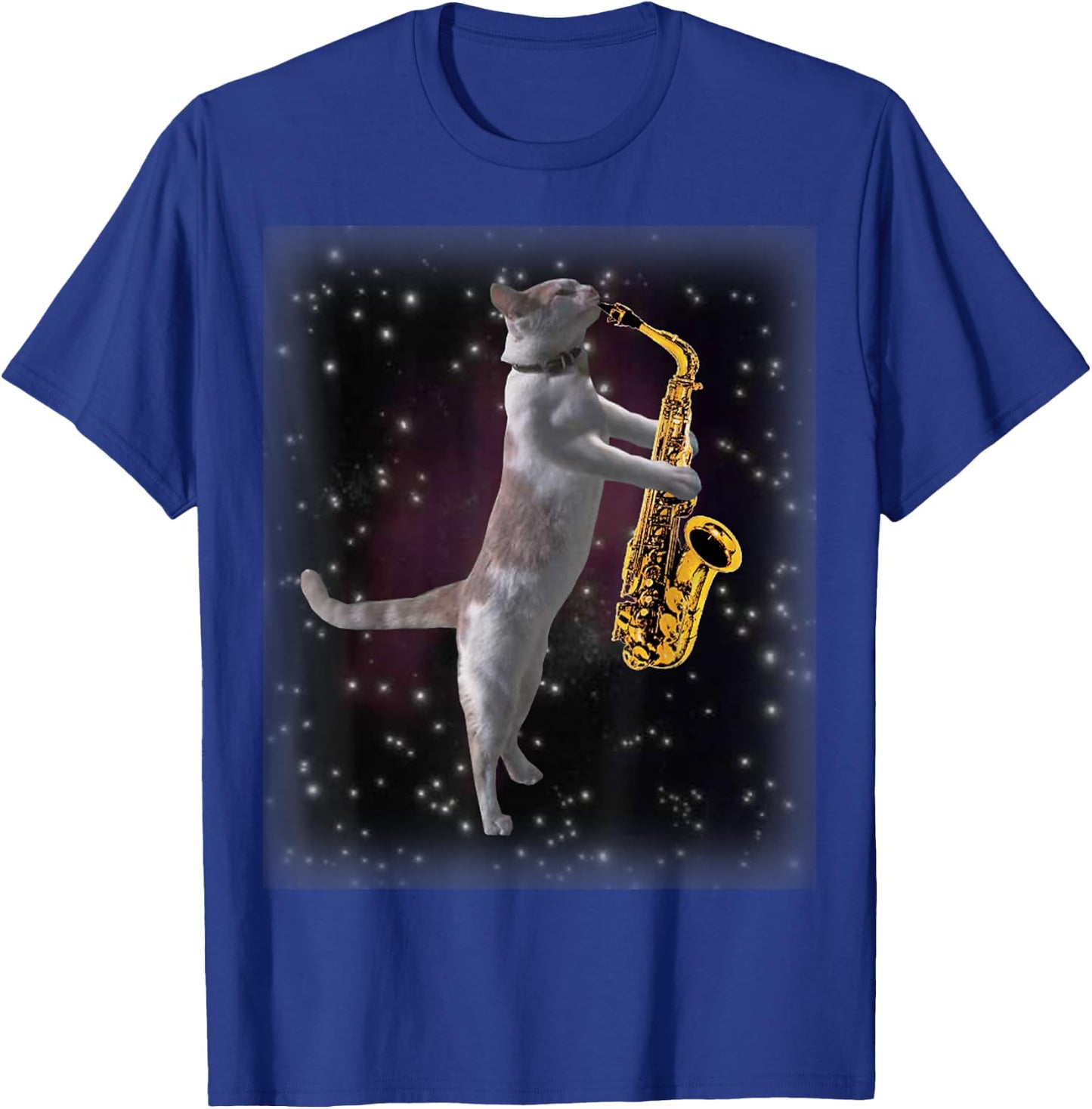 Cat Playing Saxophone | Cats In Space With Sax T-Shirt - T-Shirt | Royal