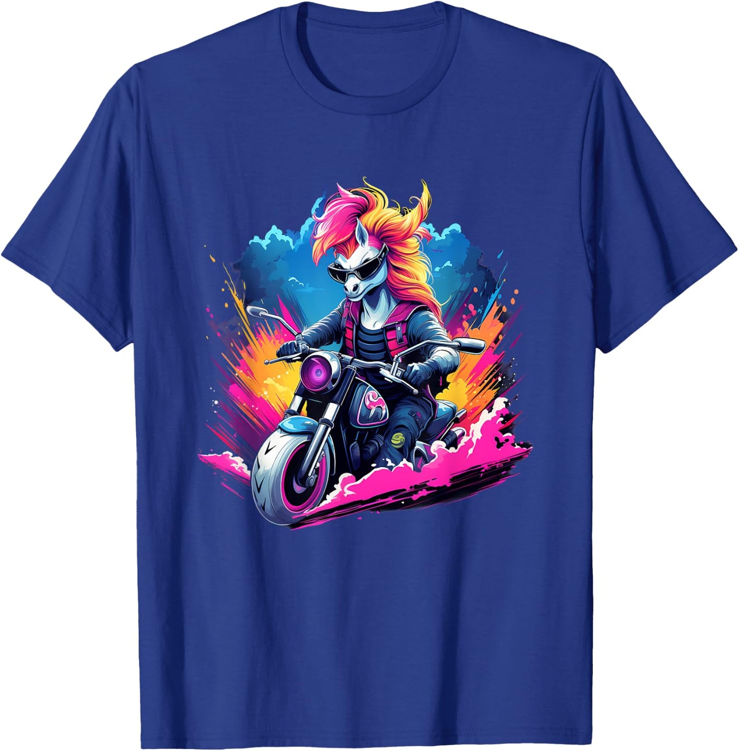 Biker Unicorn Riding Motorcycle T-Shirt - T-Shirt | Royal