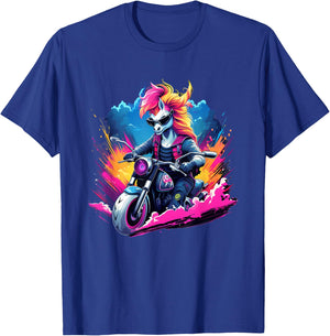 Biker Unicorn Riding Motorcycle T-Shirt - T-Shirt | Royal