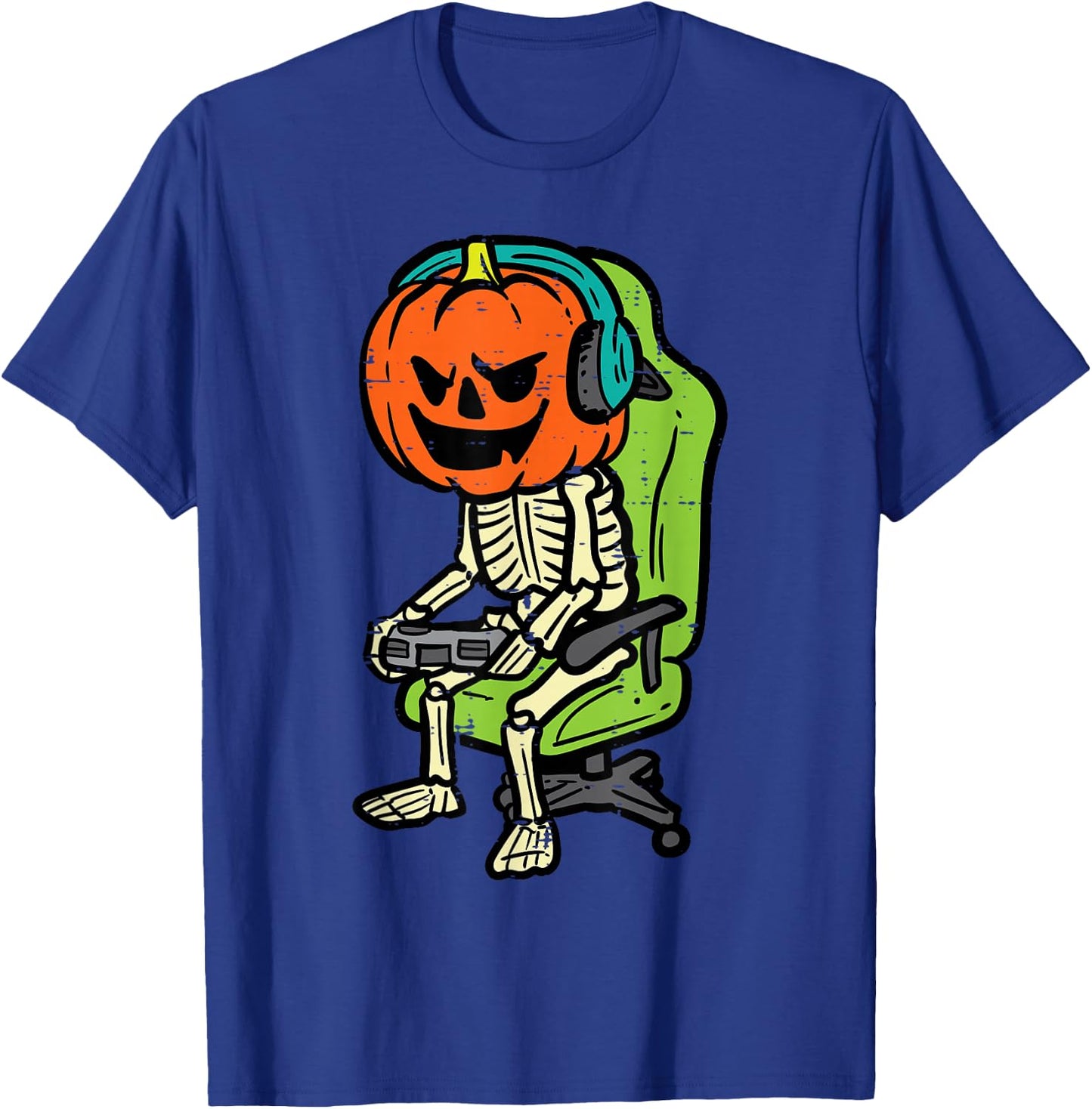 Halloween Gamer Skeleton Pumpkin Costume Men Boys Kids Teen T-Shirt - T-Shirt | Royal