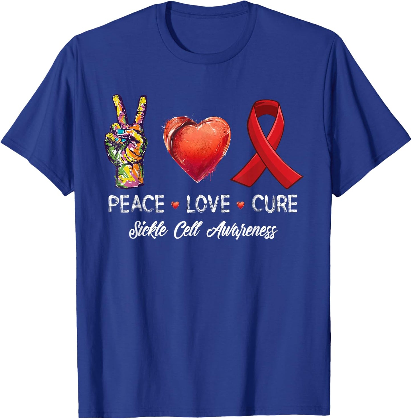 Peace Love Cure Sickle Cell Awareness Men Women Kids T-Shirt - T-Shirt | Royal
