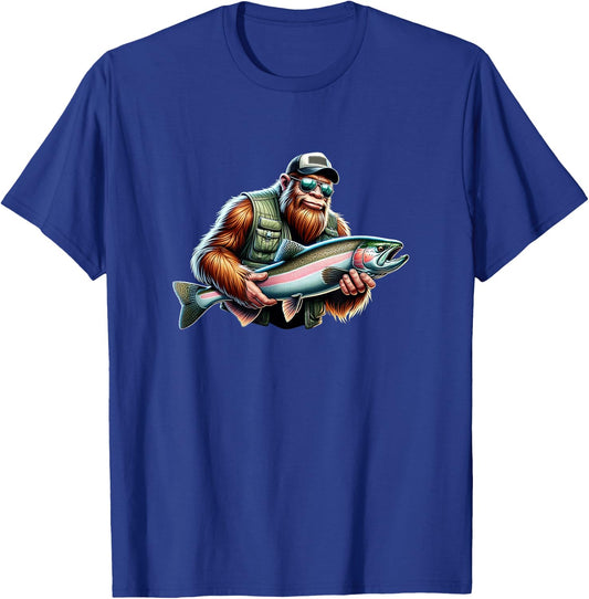 Bigfoot Fisherman - Fishing Steelhead T-Shirt - T-Shirt | Royal