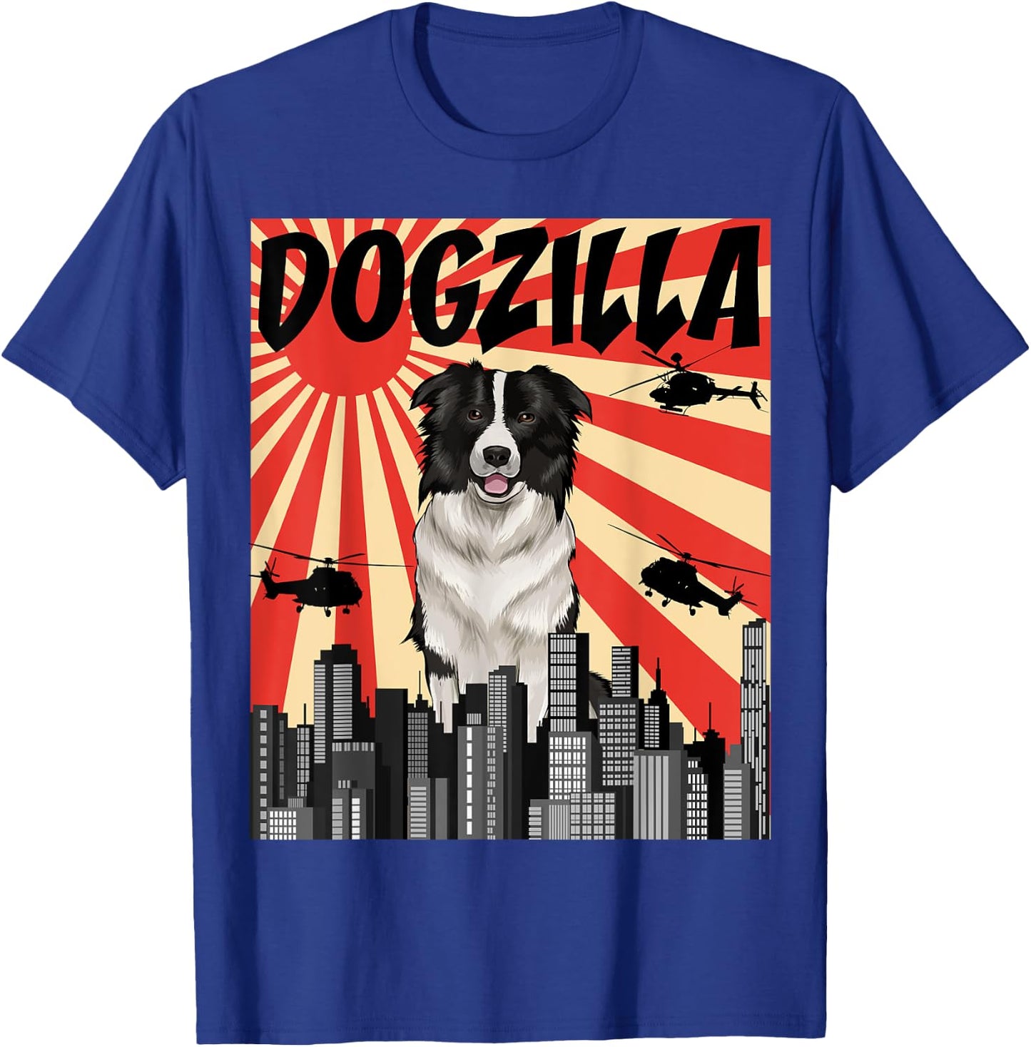 Funny Retro Japanese Dogzilla Border Collie T-Shirt - T-Shirt | Royal