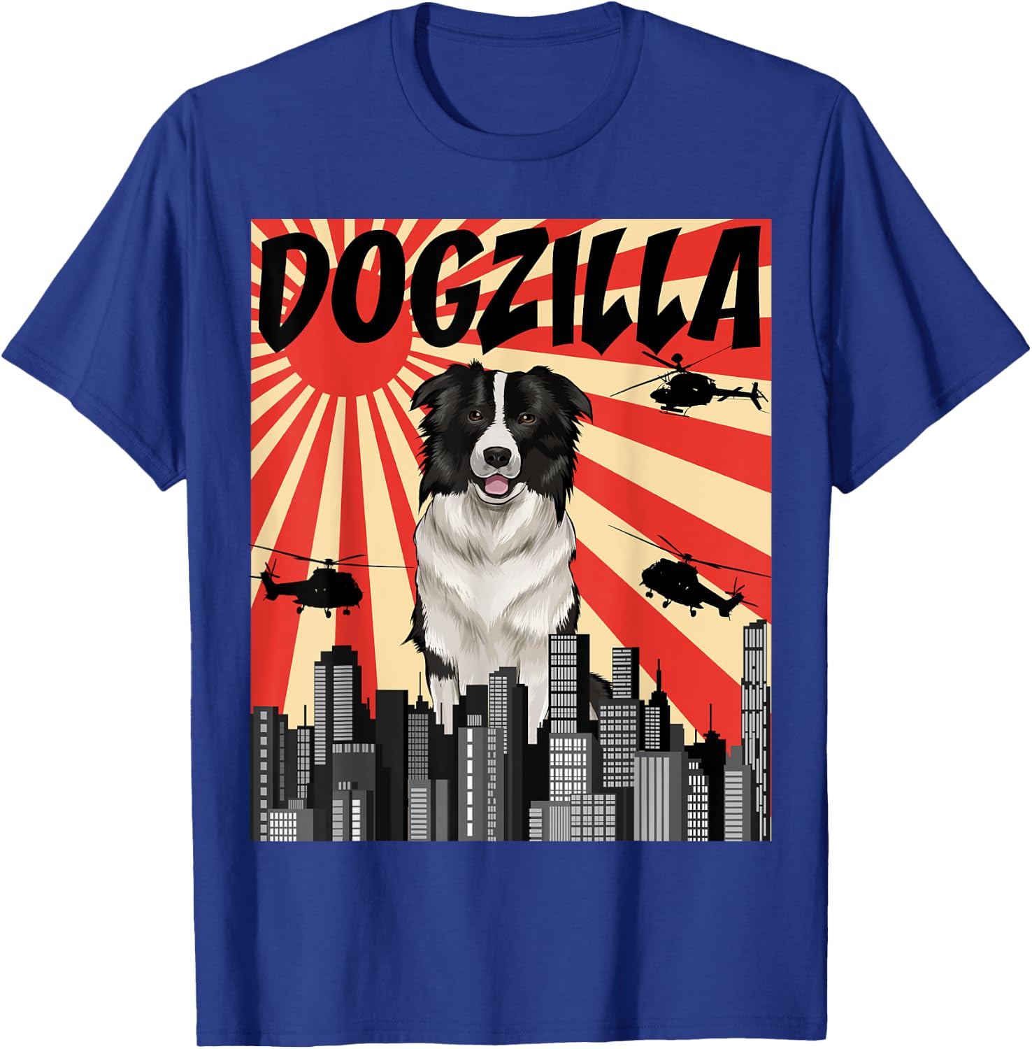 Funny Retro Japanese Dogzilla Border Collie T-Shirt - T-Shirt | Royal