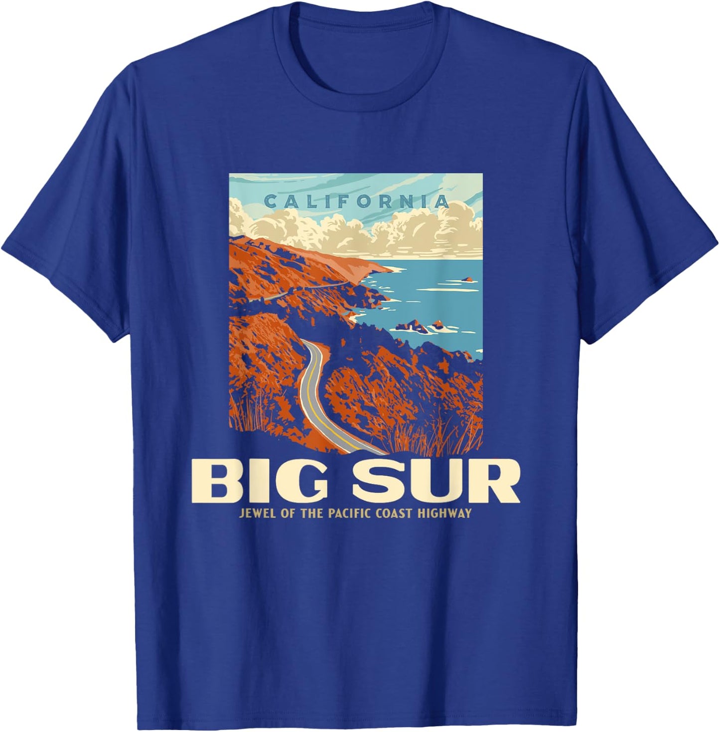 Retro Big Sur California Coast WPA Style Vintage Graphic T-Shirt - T-Shirt | Royal