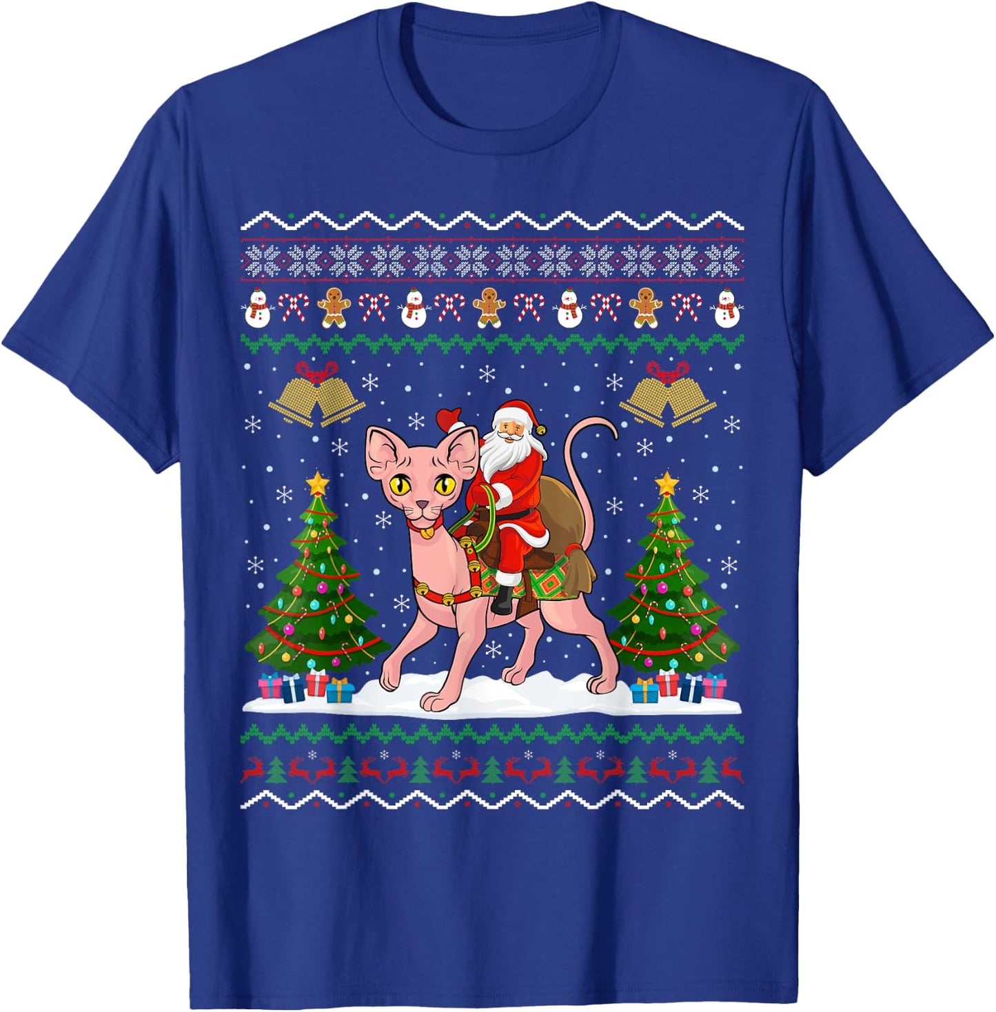 Ugly Sphynx Cat Xmas Gift Santa Riding Sphynx Cat Christmas Women Kids T-Shirt - T-Shirt | Royal