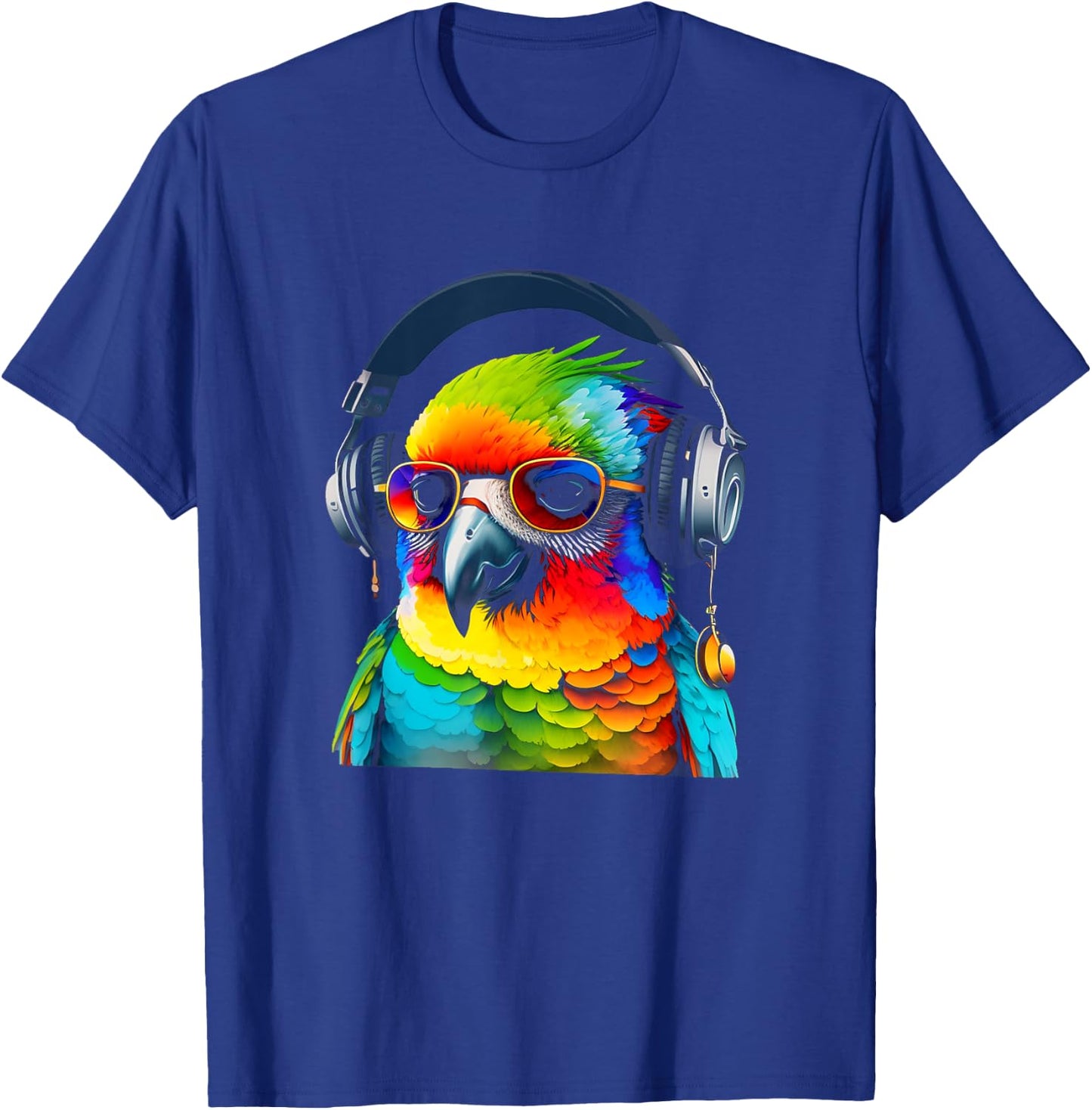 DJ Parrot with Sunglasses Headphones Music Funny Parrot T-Shirt - T-Shirt | Royal