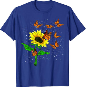 Nature Yellow Flower Blossom Butterfly Floral Sunflower T-Shirt - T-Shirt | Royal