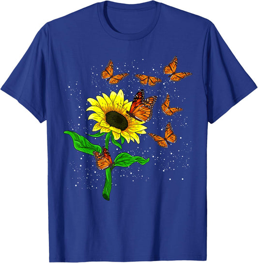 Nature Yellow Flower Blossom Butterfly Floral Sunflower T-Shirt - T-Shirt | Royal