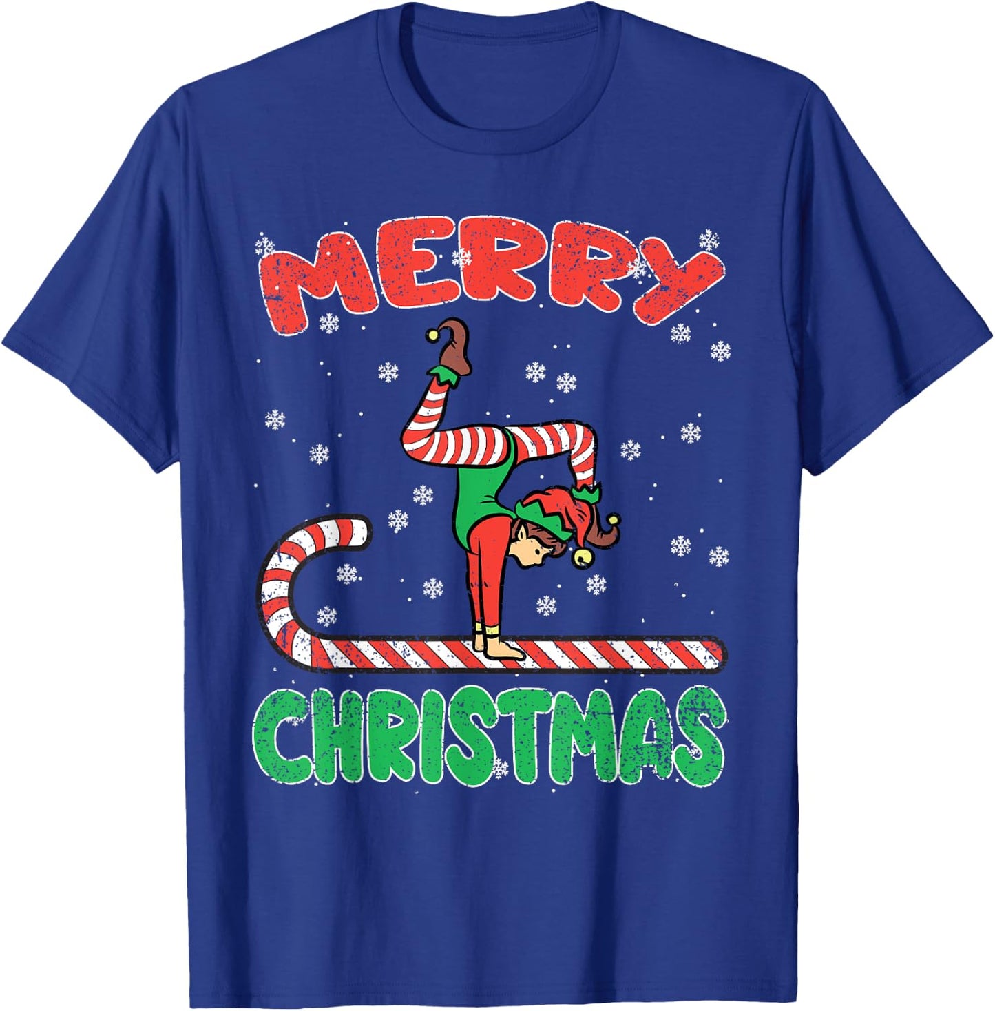 Gymnast Elf Christmas Pajama X-mas Candy Cane Snowflakes T-Shirt - T-Shirt | Royal