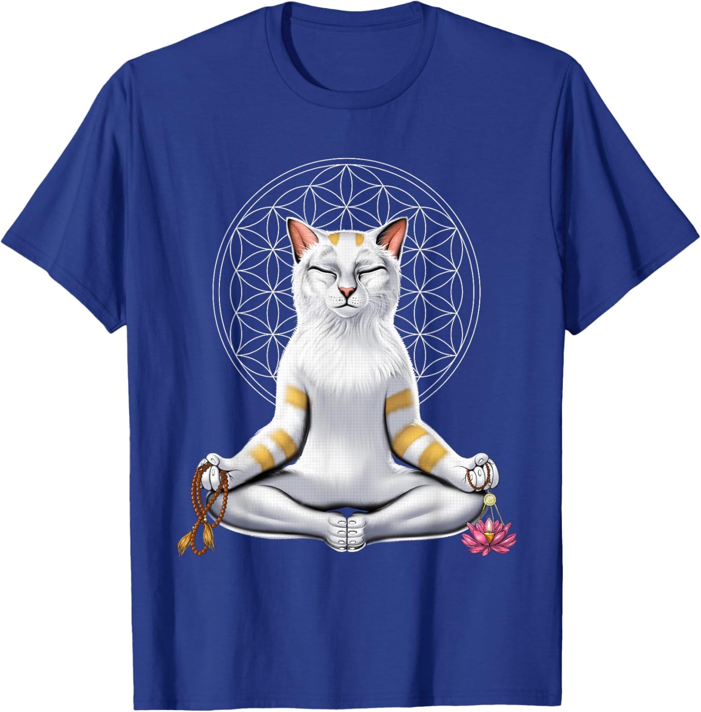 Cat Yoga Meditation Spiritual Zen Flower Of Life Men Women Kids T-Shirt - T-Shirt | Royal
