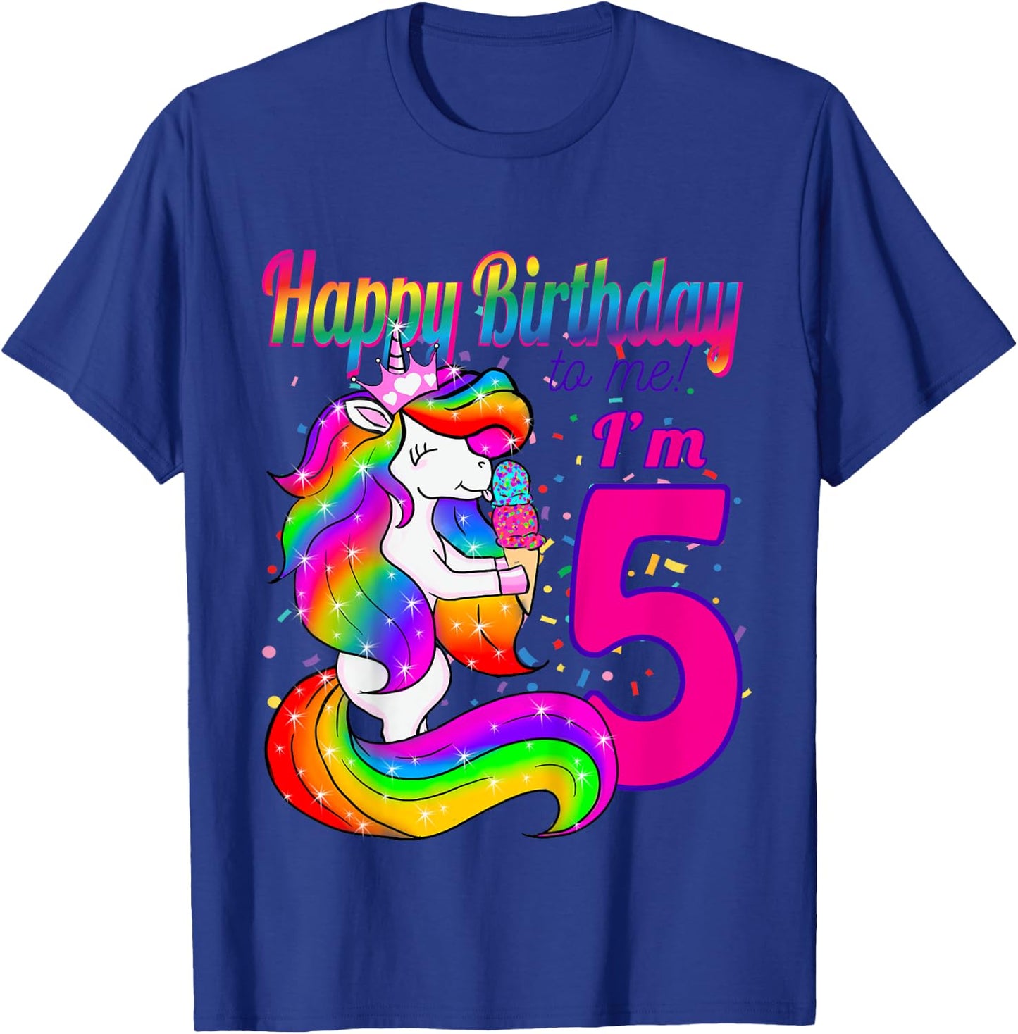 Happy Birthday to me i'm 5 years old unicorn party theme T-Shirt - T-Shirt | Royal