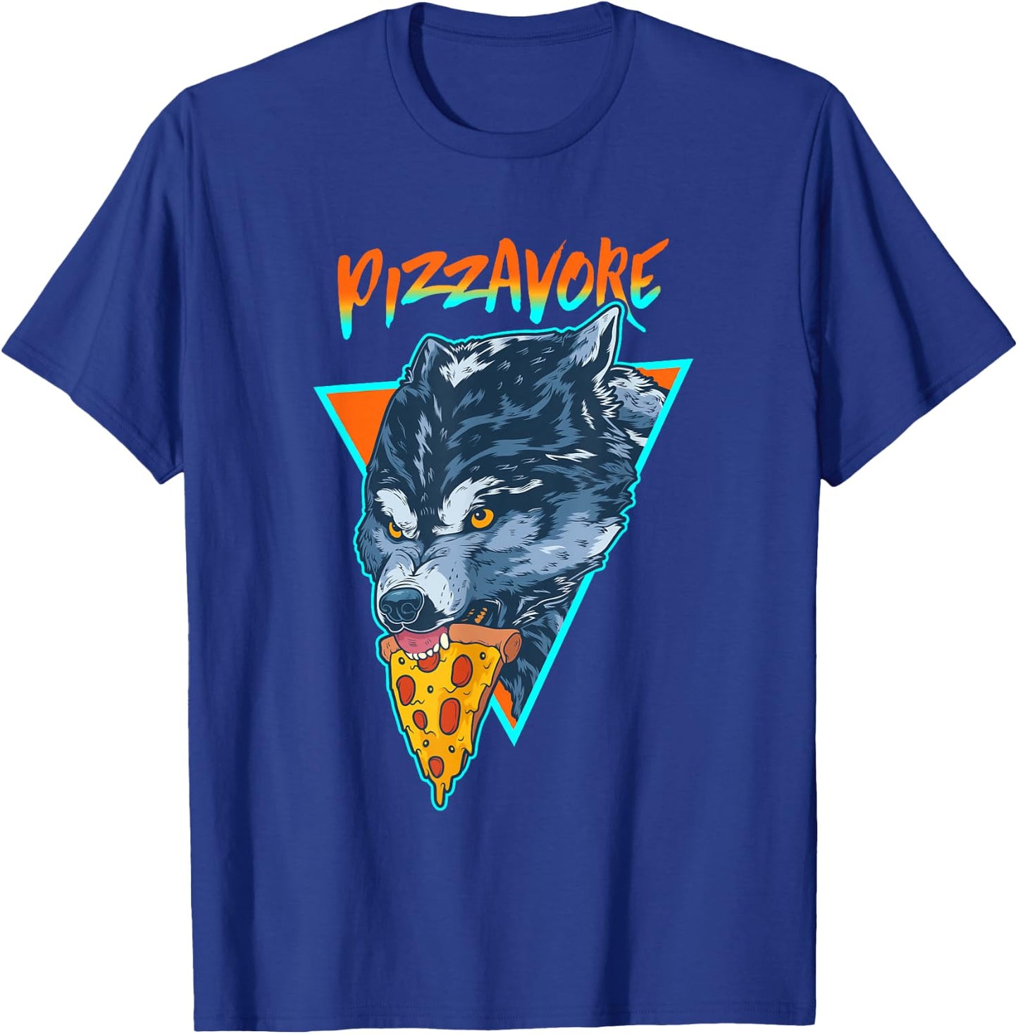 Funny Pizzavore Pizza Lover Word Game Wolf Retro 90s T-Shirt - T-Shirt | Royal