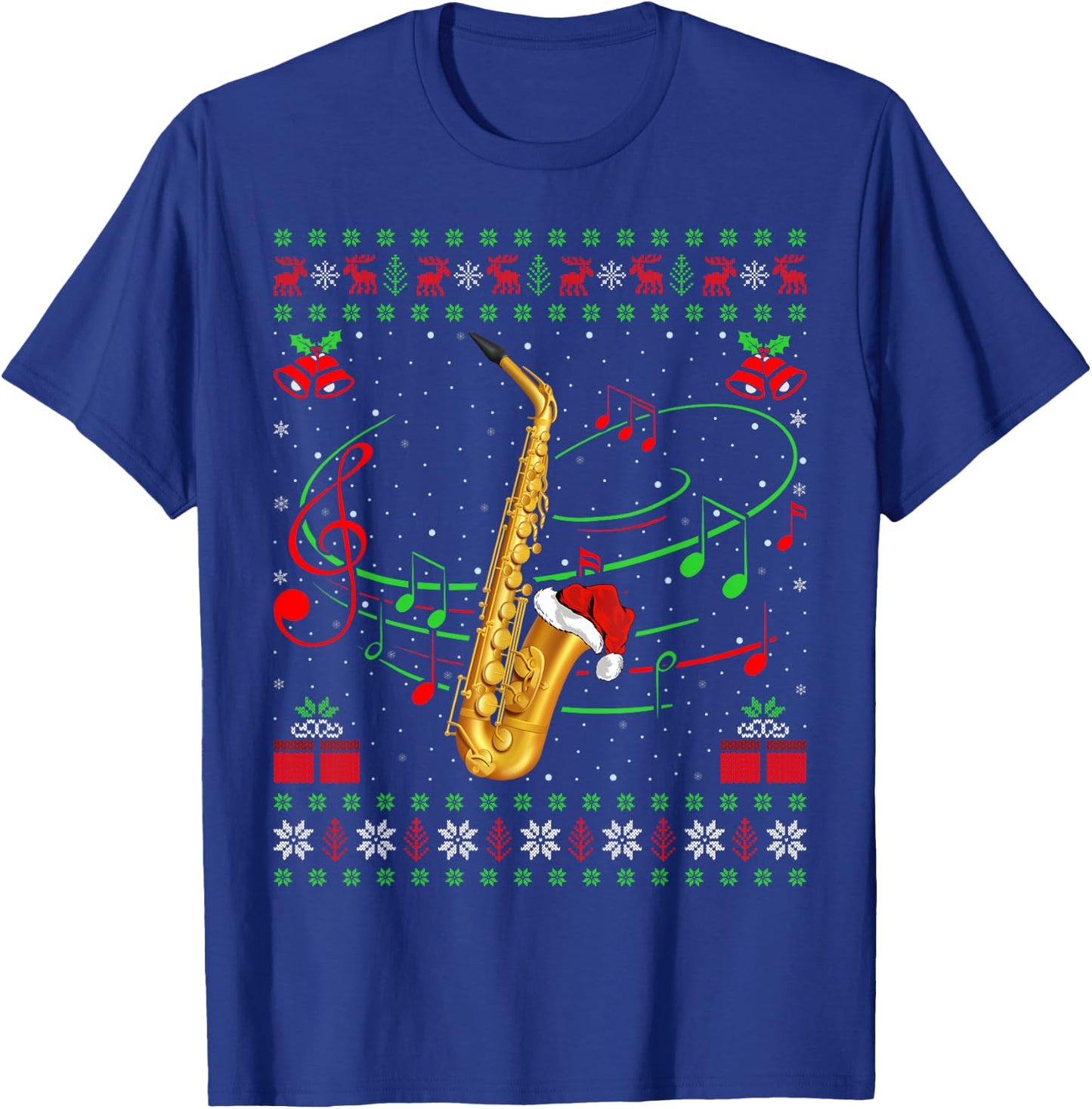 Saxophone Music Lover Xmas Gift Ugly Saxophone Christmas T-Shirt - T-Shirt | Royal