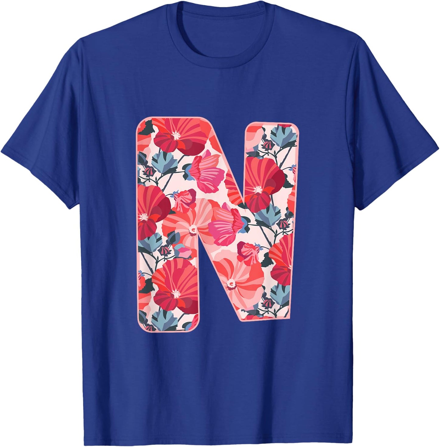 Letter N Sign Alphabet Last Name Consonants Flower Gift T-Shirt - T-Shirt | Royal