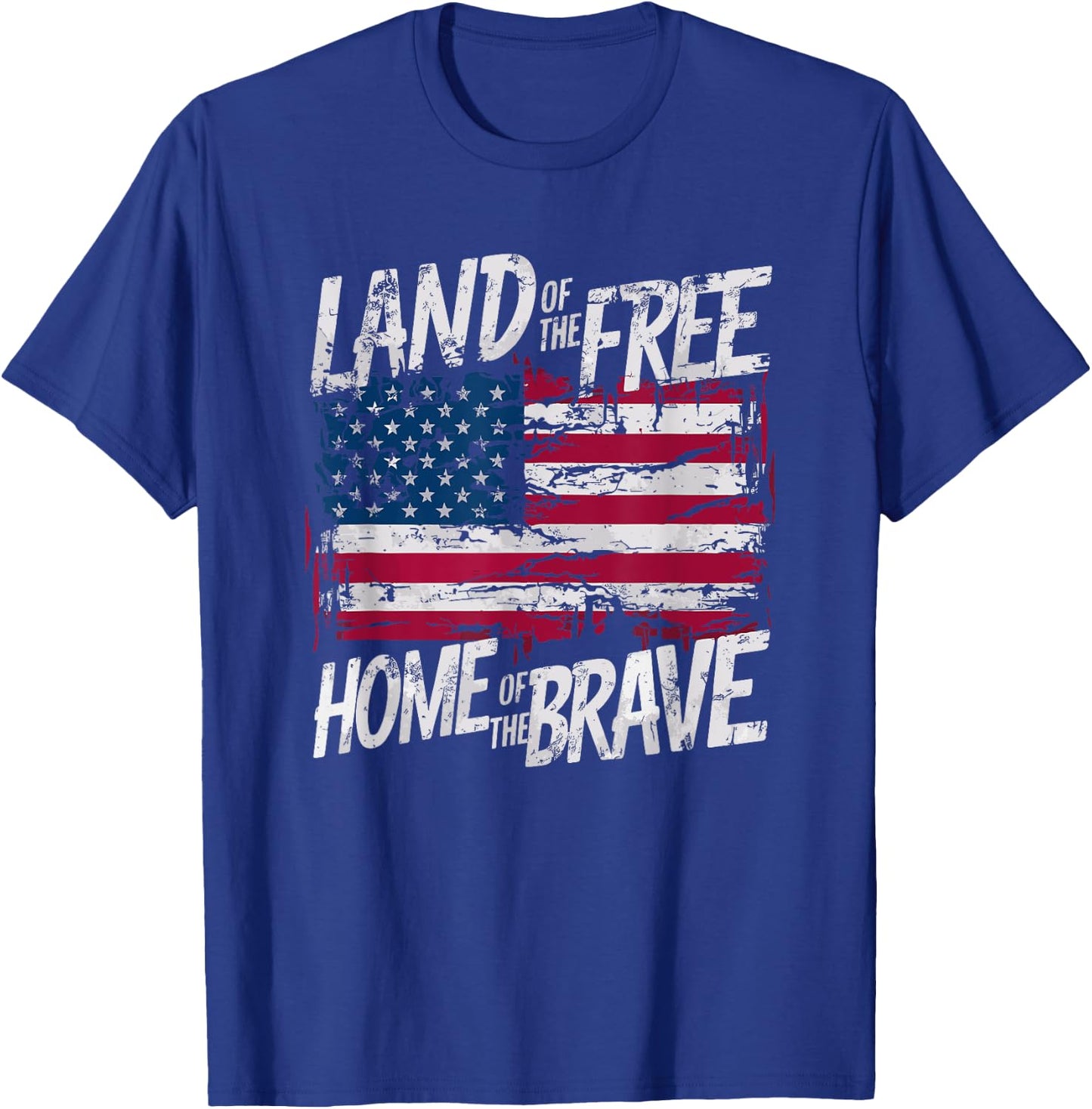 Land Of The Free Home Of The Brave Distressed Flag Design T-Shirt - T-Shirt | Royal
