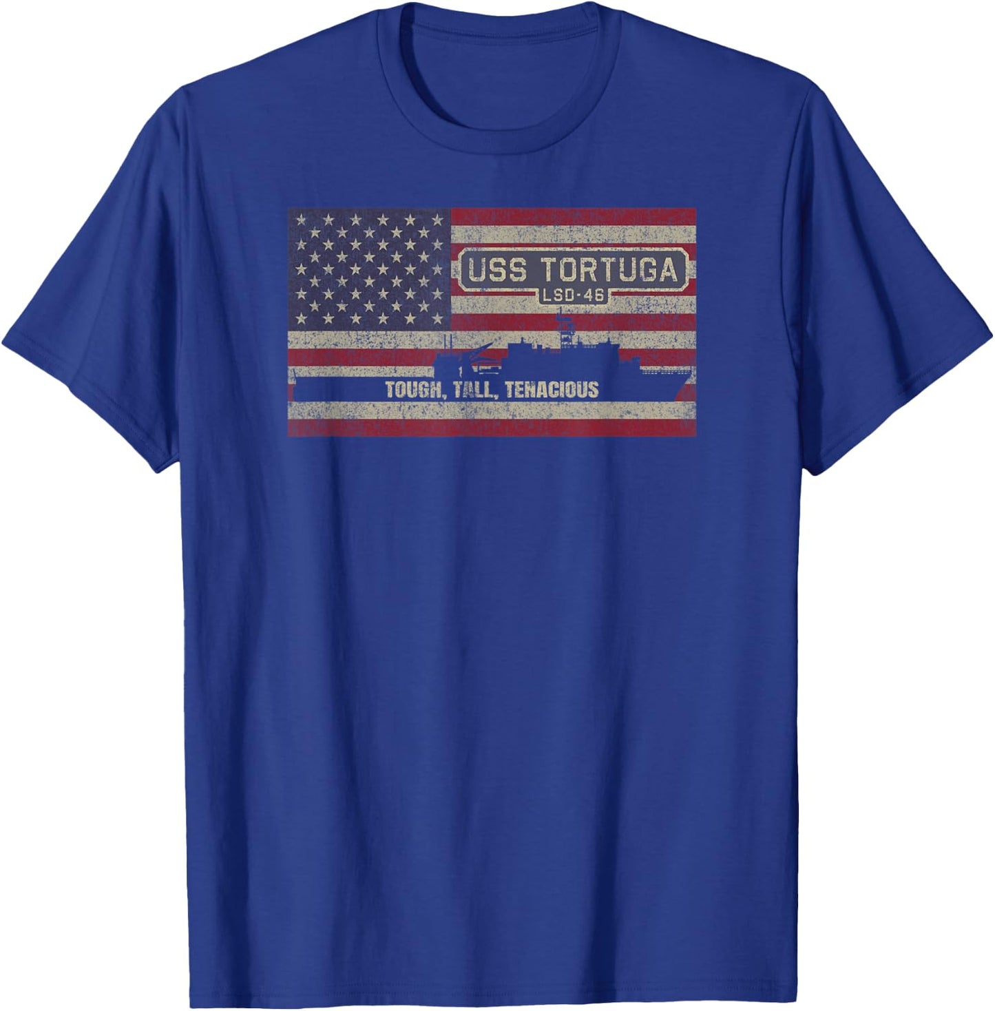 USS Tortuga LSD-46 Dock Landing Ship American Flag T-Shirt - T-Shirt | Royal
