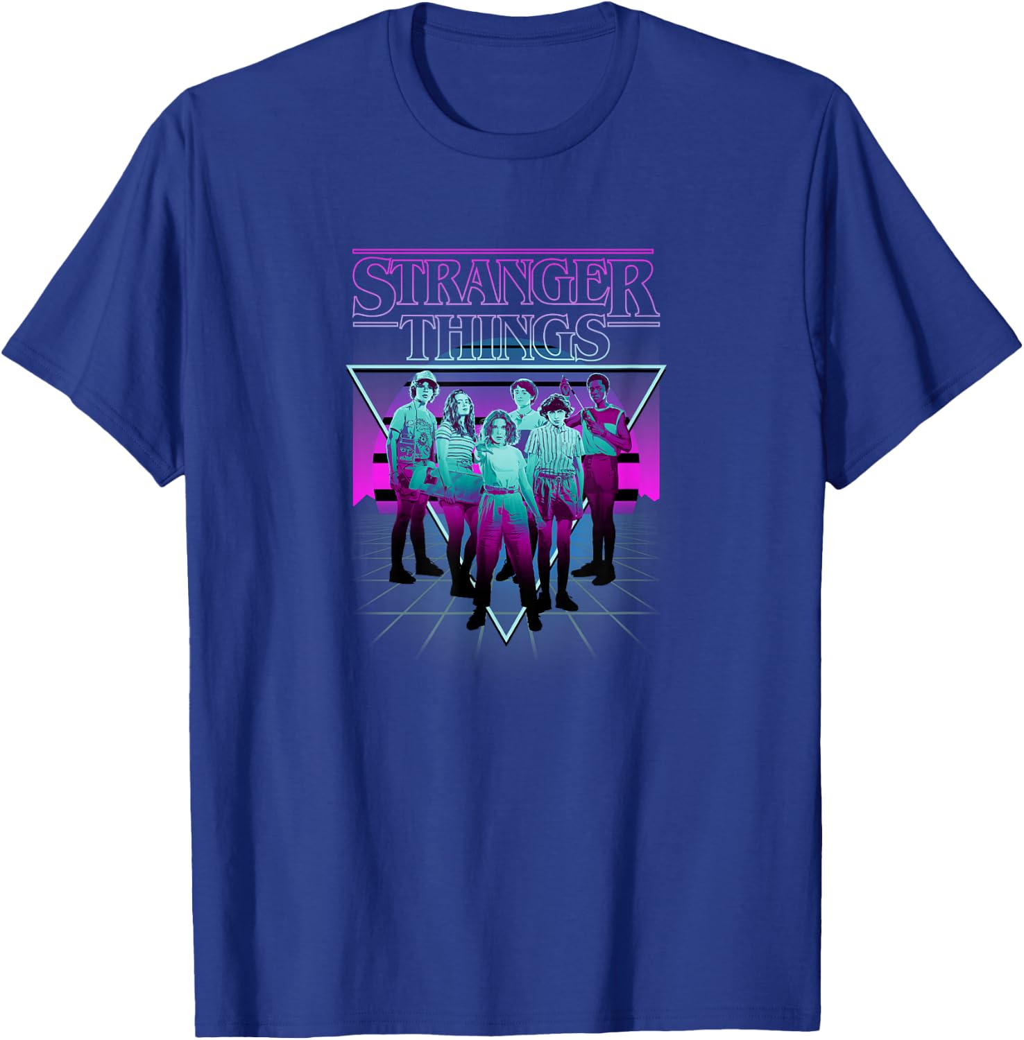 Stranger Things Group Shot Neon Triangle T-Shirt - T-Shirt | Royal