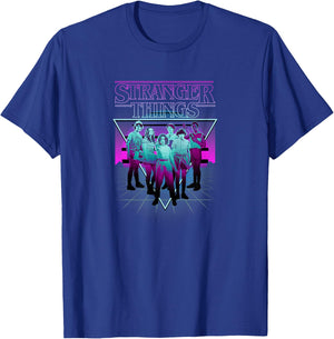 Stranger Things Group Shot Neon Triangle T-Shirt - T-Shirt | Royal