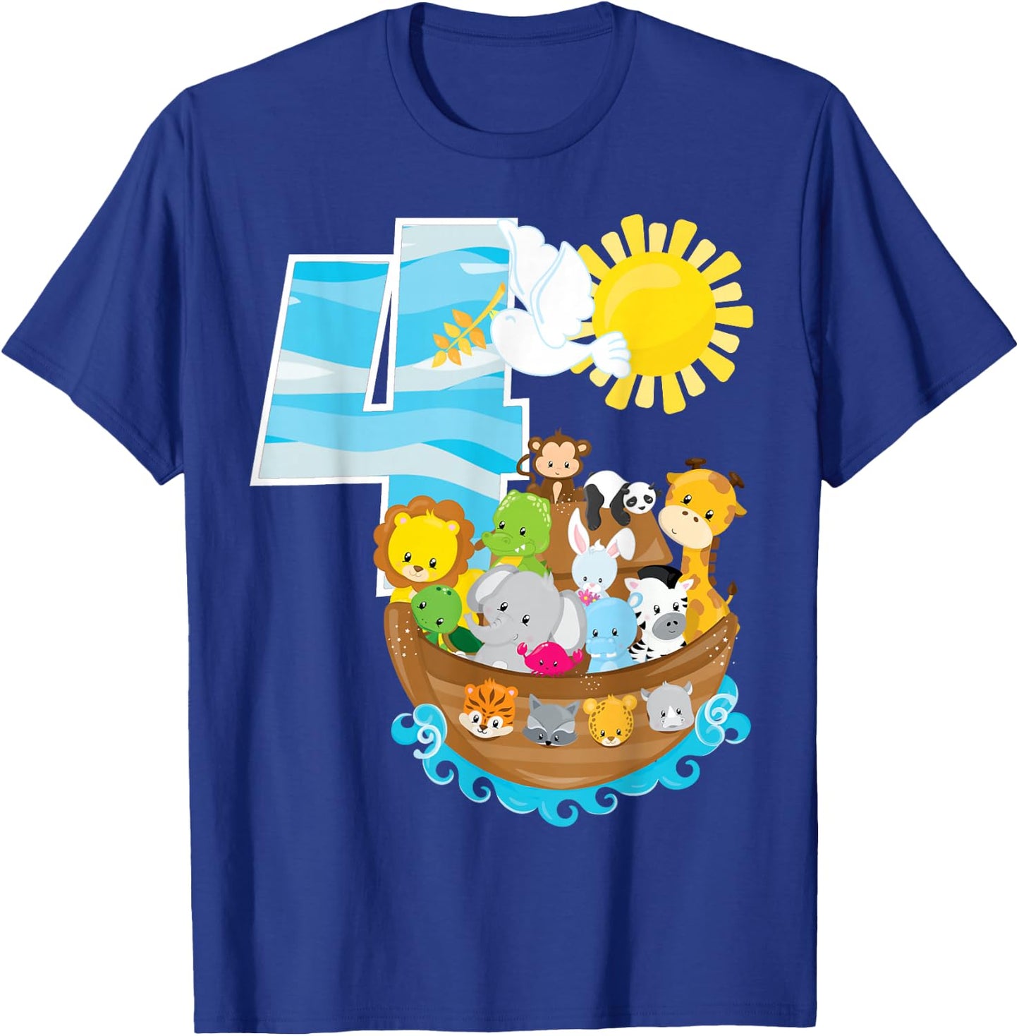 Noah's Ark Birthday Party 4th Birthday 4 Year Old Toddler T-Shirt - T-Shirt | Royal