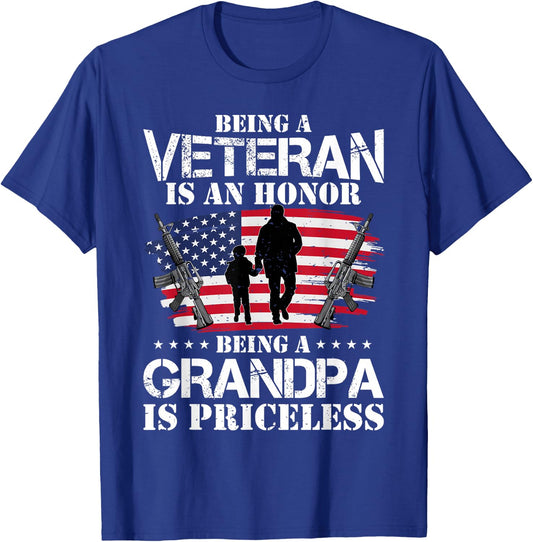 Being A Veteran Is Honor Being A Grandpa Is Priceless T-Shirt - T-Shirt | Royal