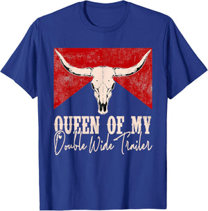 Queen Of My Double Wide Trailer Cowboy Sunset Boots Hats T-Shirt - T-Shirt | Royal