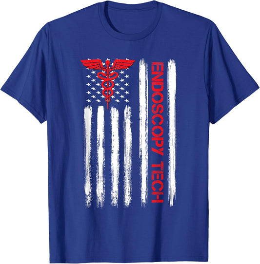 US Flag Endoscopy Tech Technologist Gastroenterologist GI T-Shirt - T-Shirt | Royal