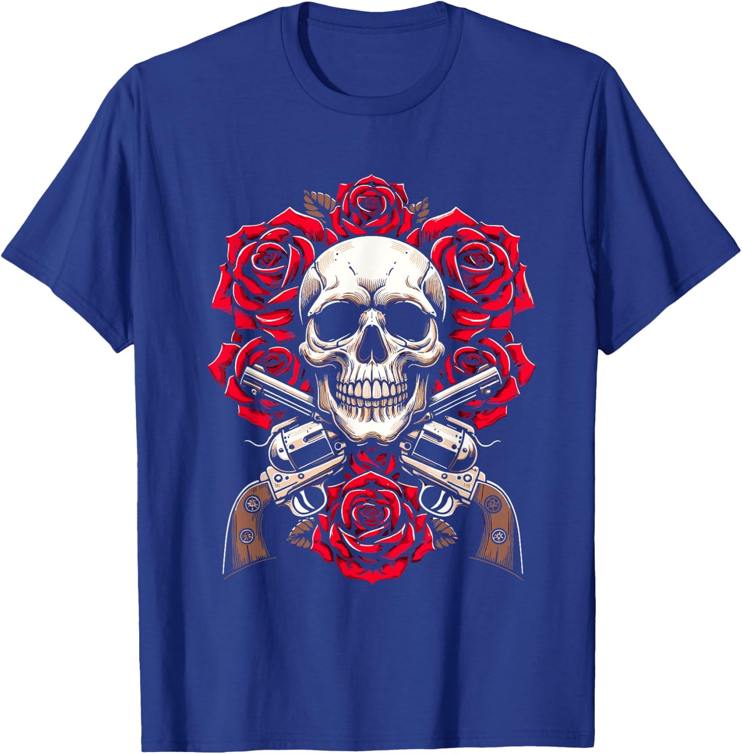 Guitar 80s Glam Rock - 1980s Skeleton Roses Skull Guns T-Shirt - T-Shirt | Royal