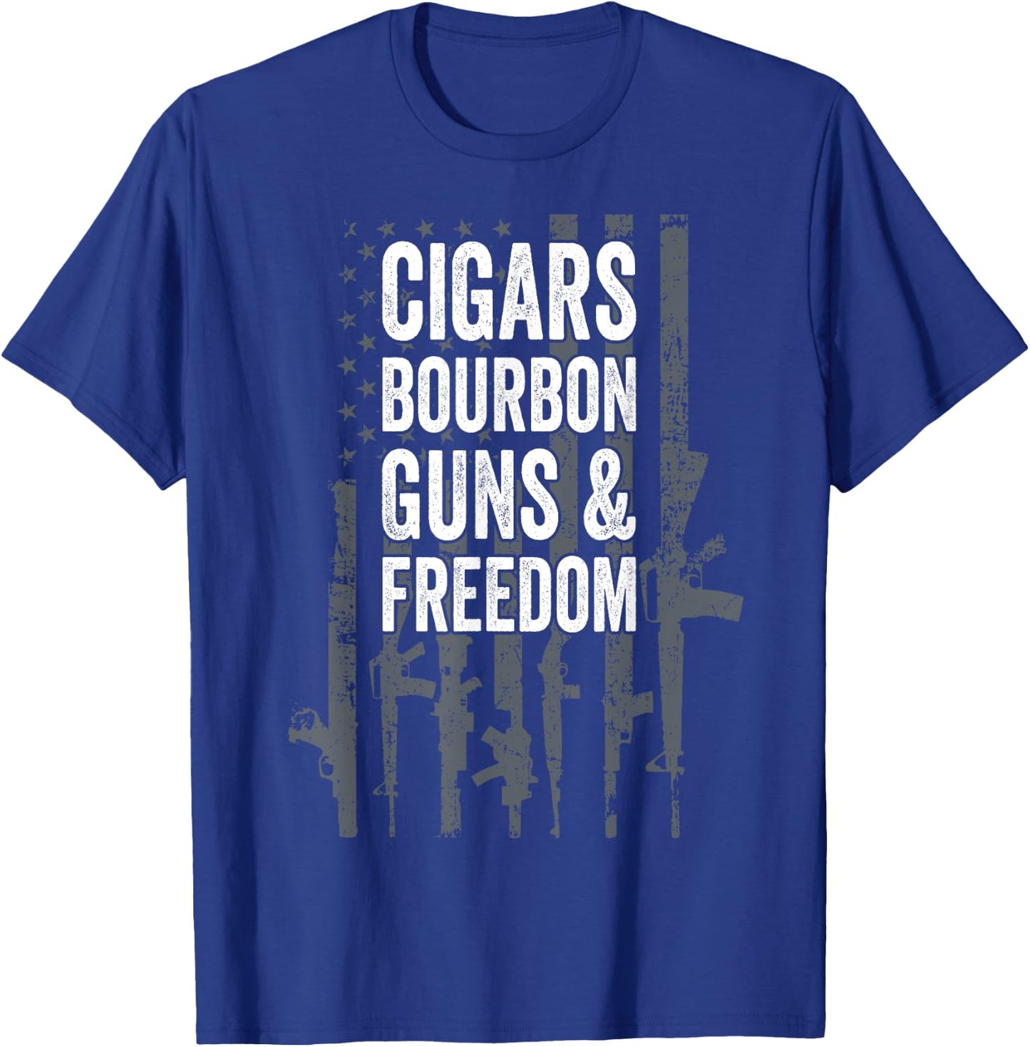 CIGARS BOURBON GUNS & FREEDOM - Funny USA Flag Drinking Women Men T-Shirt - T-Shirt | Royal
