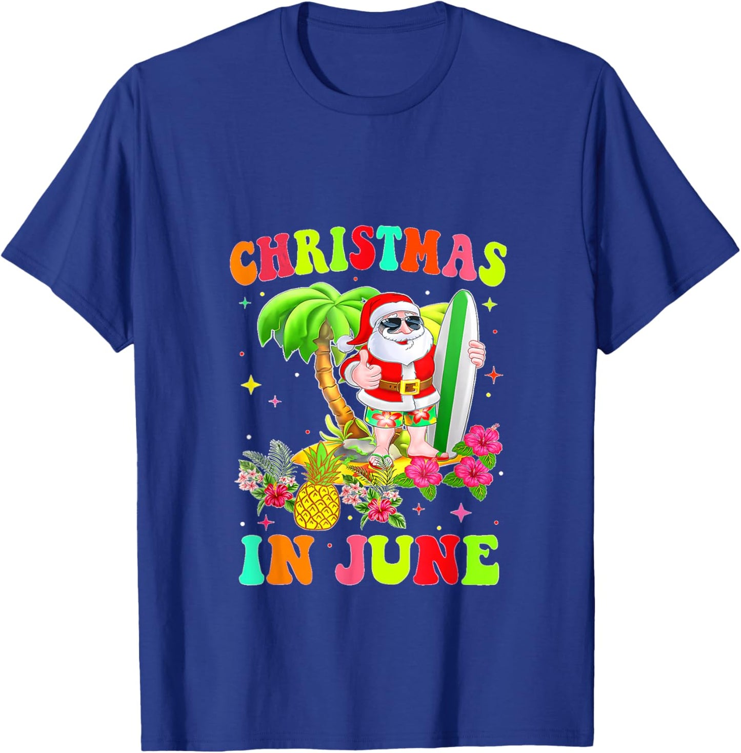 Christmas In June Funny Santa Flamingo Summer Vacation Women Kids T-Shirt - T-Shirt | Royal