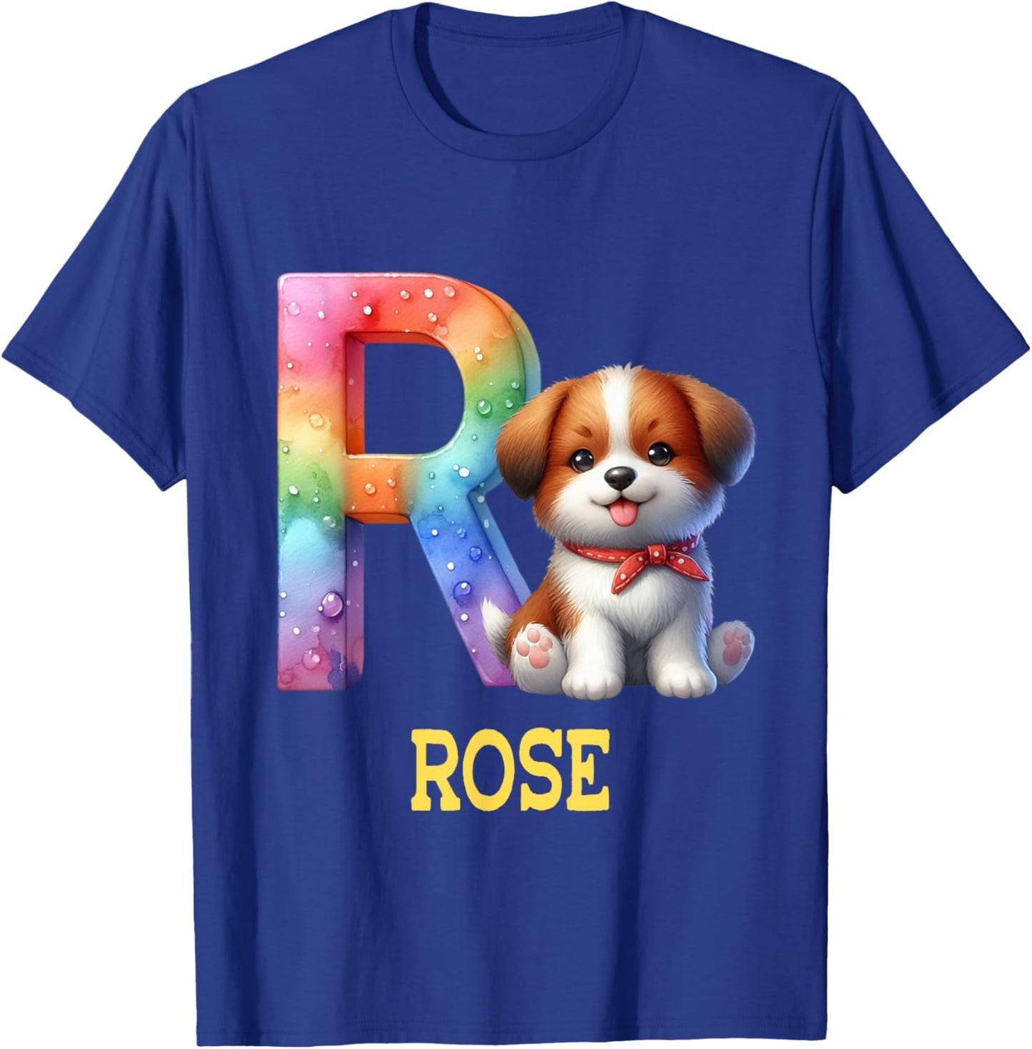 Cute Dogs Letter Rose Name Rainbow Dog T-Shirt - T-Shirt | Royal