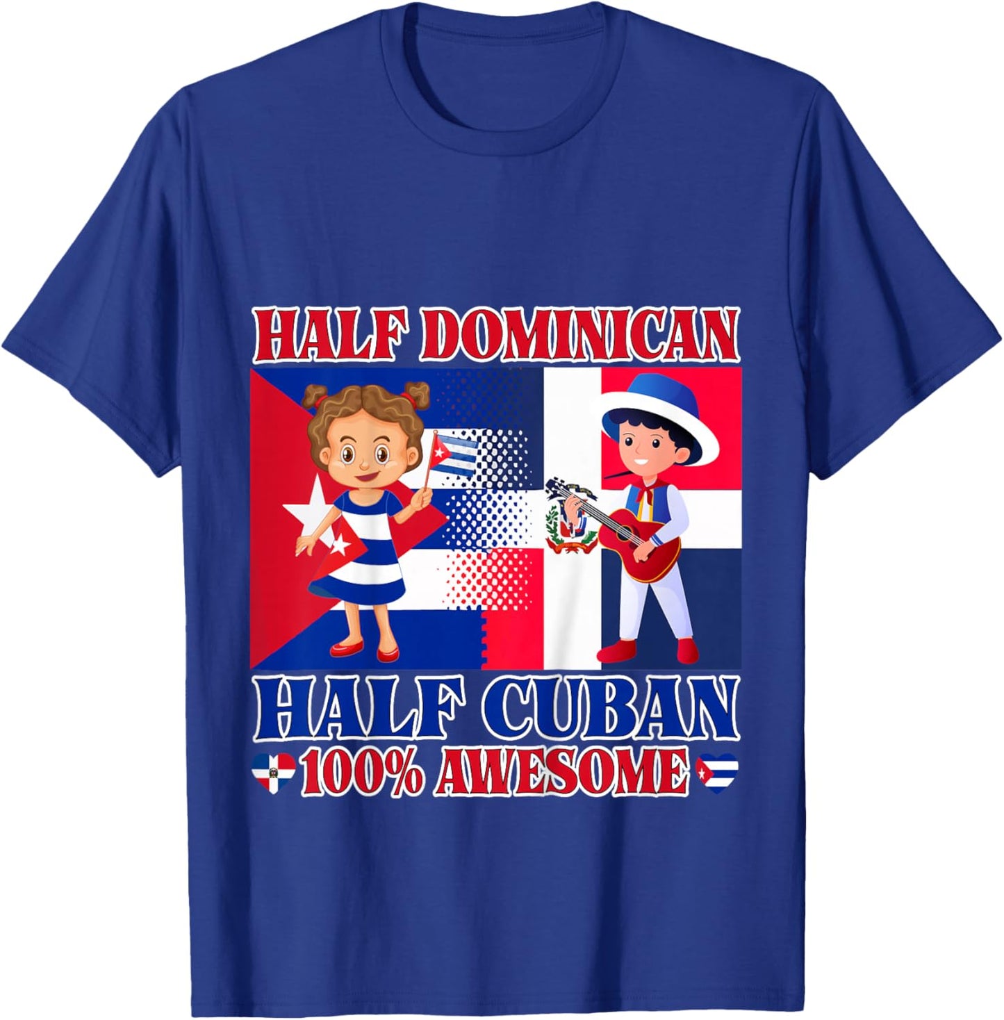 Half Cuban Half Dominican Republic Flag Toddler Girl Boy T-Shirt - T-Shirt | Royal