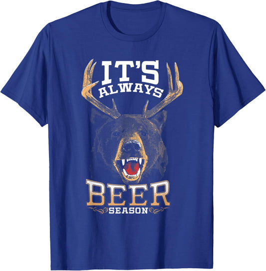 It's Always Beer Season Bear Deer Beer Funny Hunter Hunting T-Shirt - T-Shirt | Royal