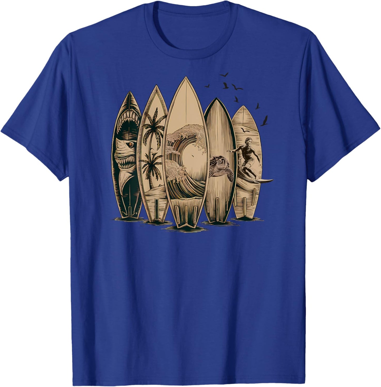 On Back | Surfing Tropical Surfboards Surfboarder Surfer T-Shirt - T-Shirt | Royal