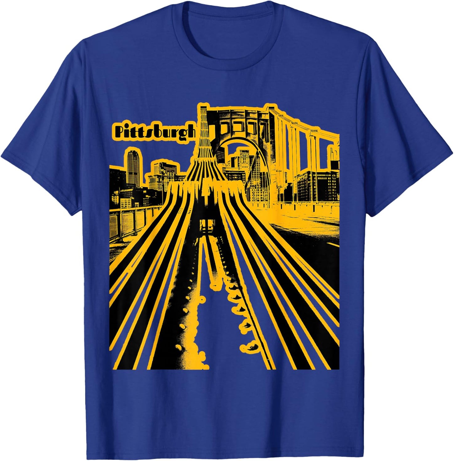 Pittsburgh Steel City Skyline Pennsylvania Bridge 412 Home T-Shirt - T-Shirt | Royal