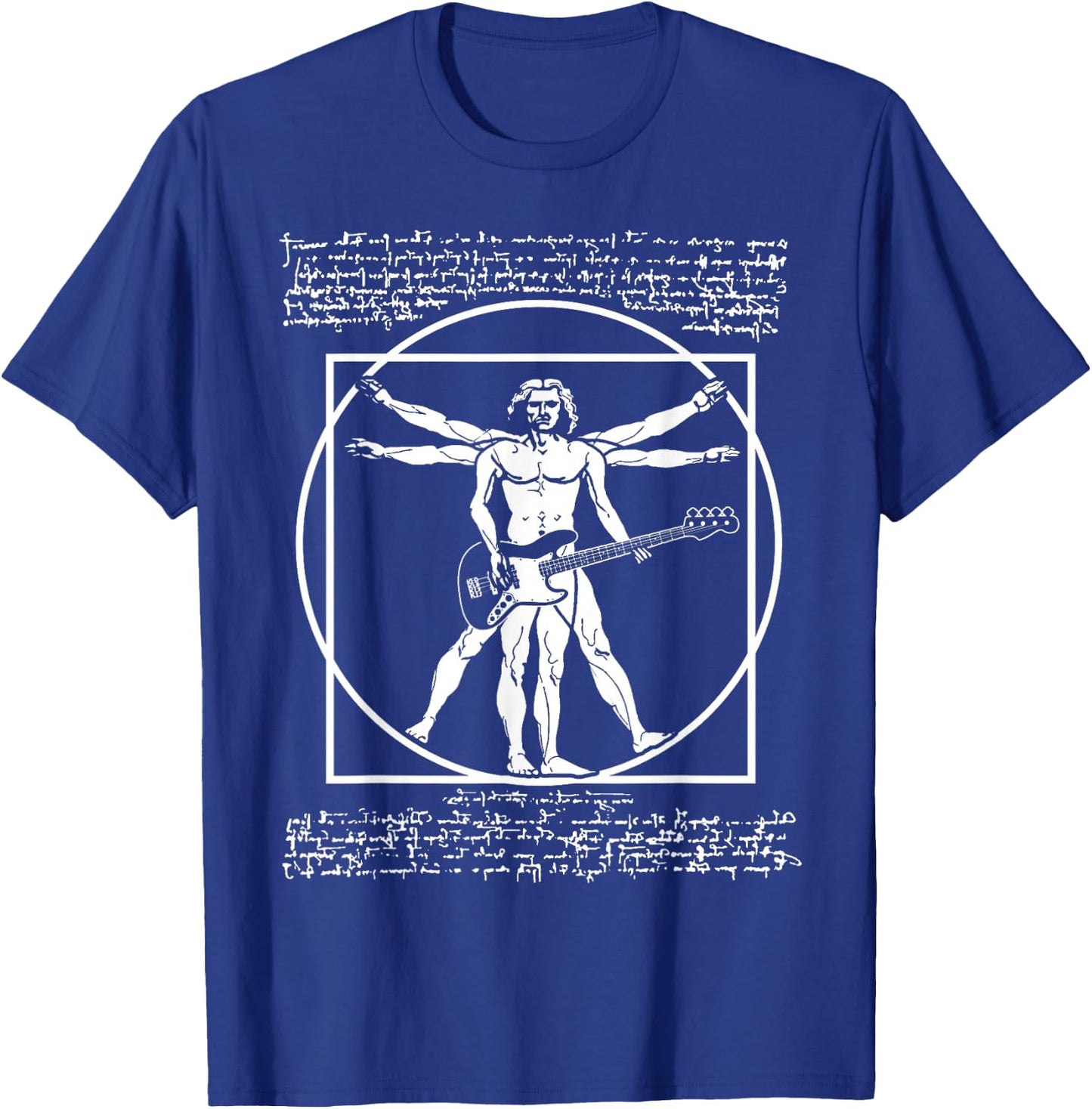 Da Vinci Vitruvian Man Bass Guitar Player - Bass Guitarist T-Shirt - T-Shirt | Royal