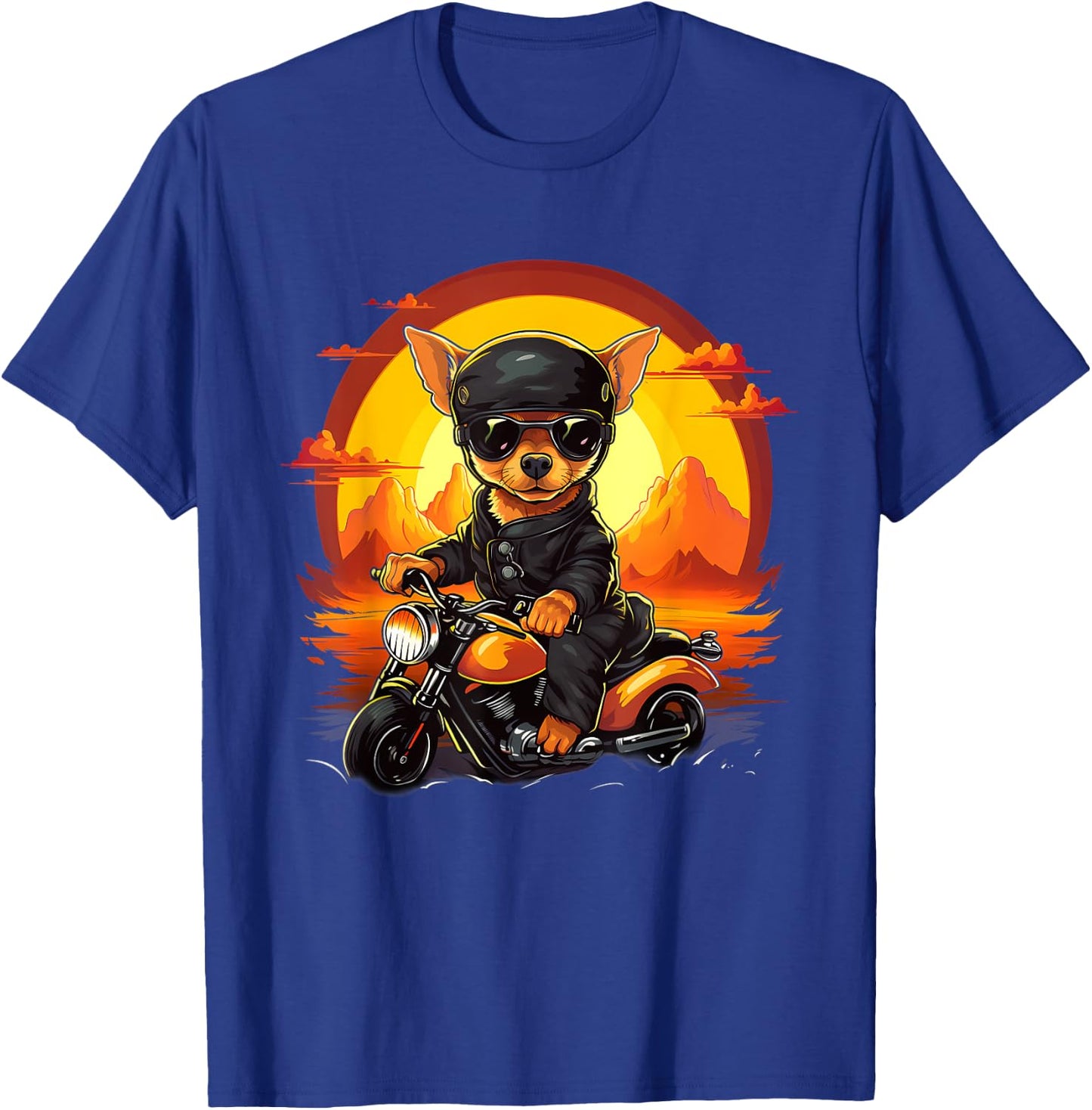 Biker Chiweenie Dog Riding Motorcycle Men Women Kids T-Shirt - T-Shirt | Royal