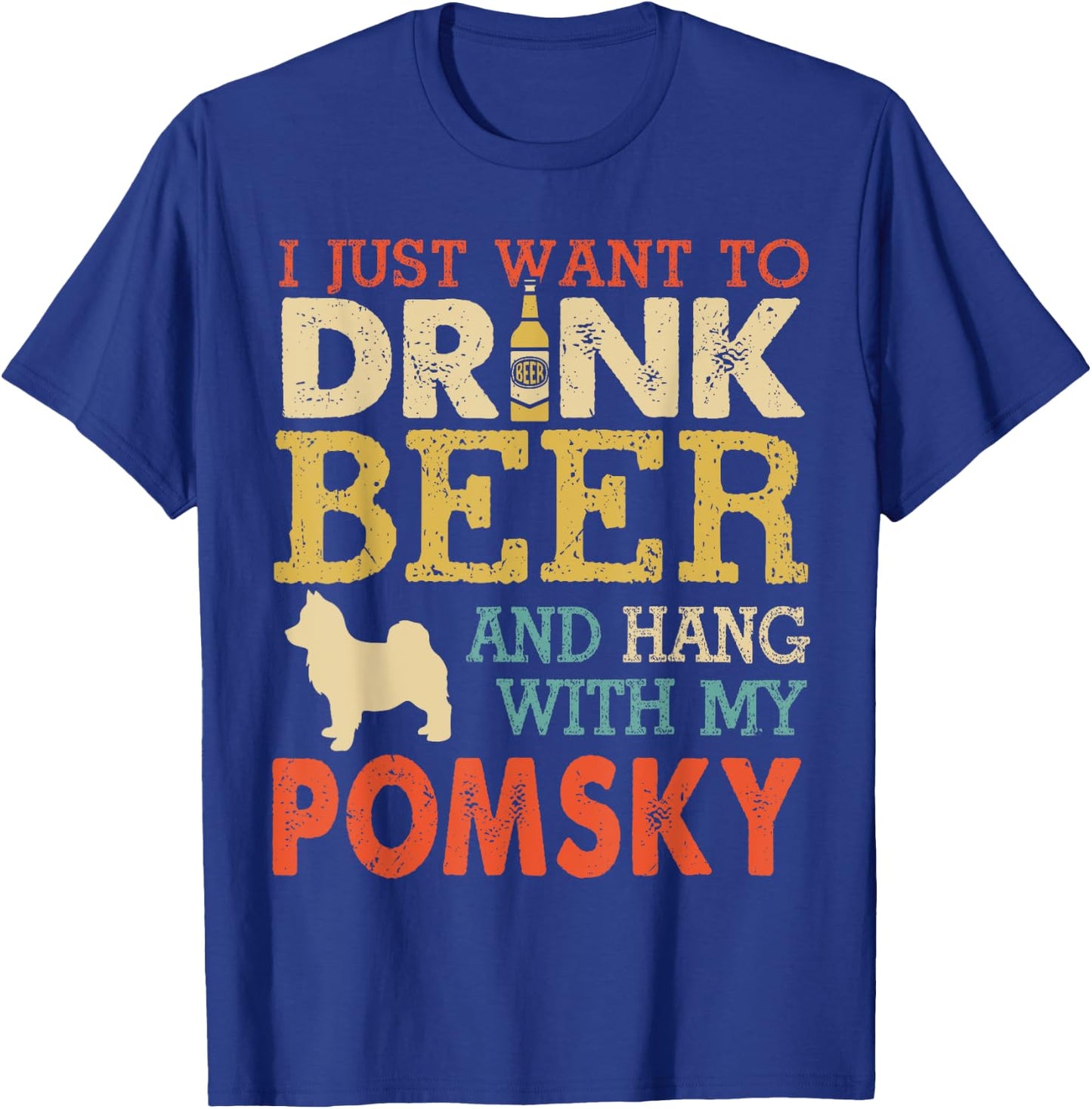 Pomsky Dad Drink Beer Hang With Dog Funny Men Vintage T-Shirt - T-Shirt | Royal