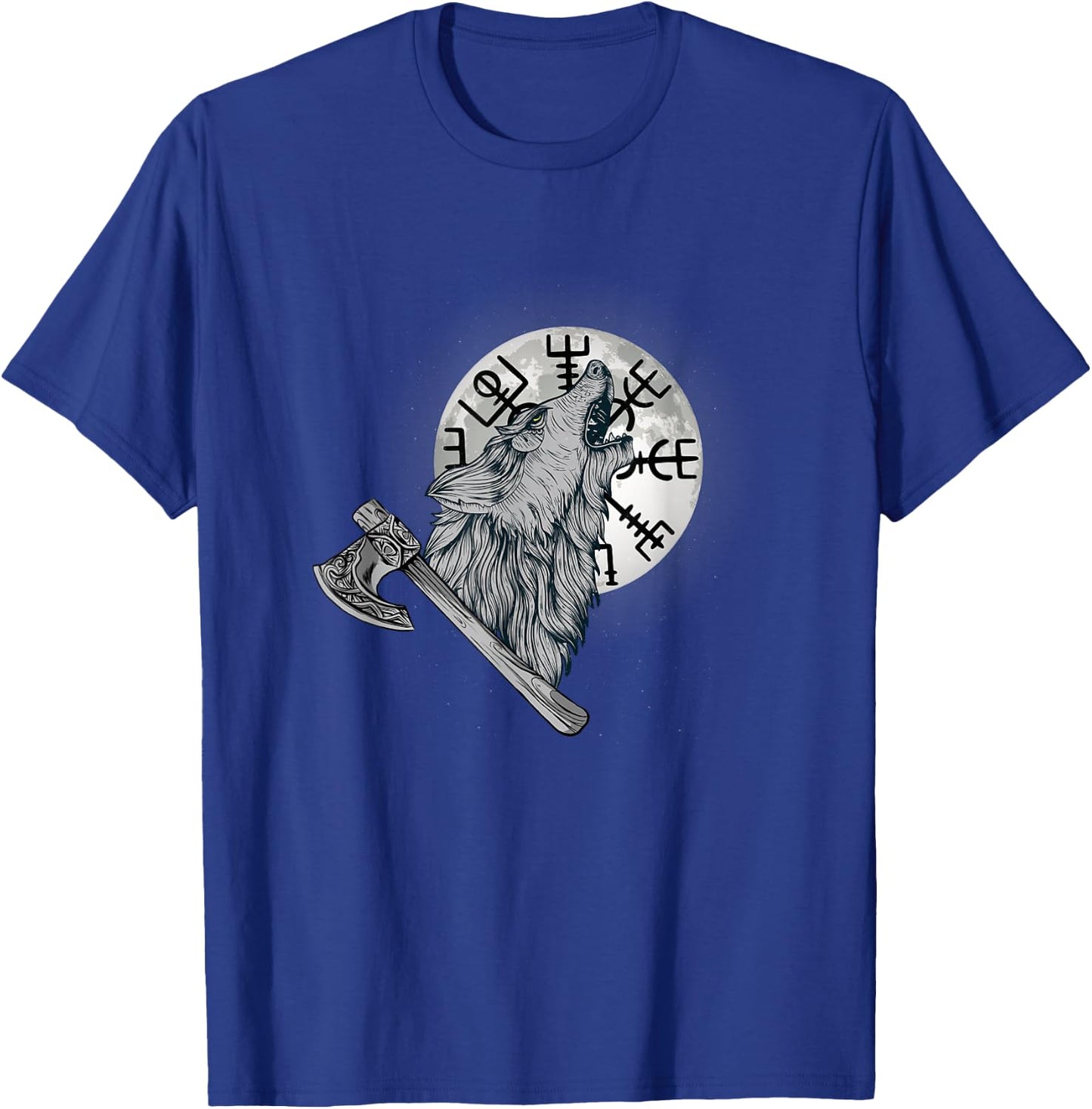 Wolf howls at the moon and Viking compass, Viking T-Shirt - T-Shirt | Royal