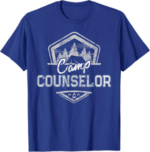 Vintage CAMP COUNSELOR 2021 Campground Crew Teacher Team T-Shirt - T-Shirt | Royal