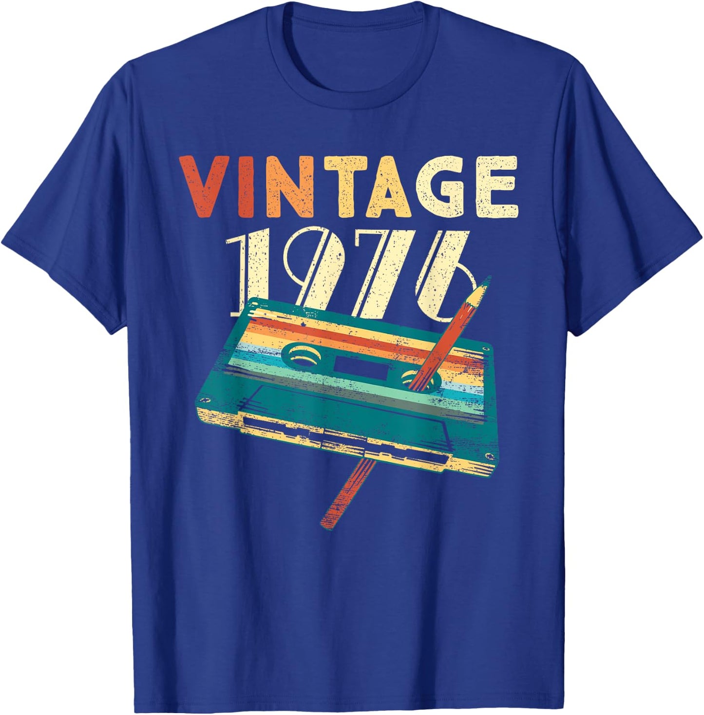 Vintage 1976 Music Cassette 49th Birthday Gifts 49 Years Old T-Shirt - T-Shirt | Royal