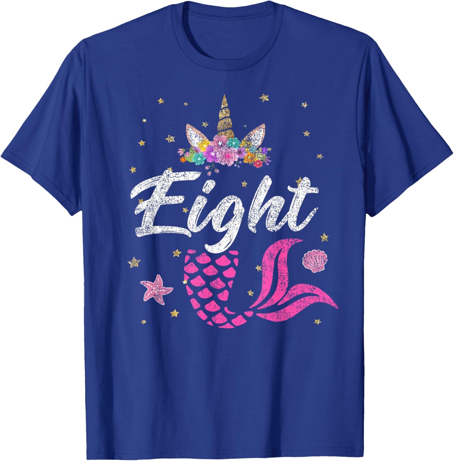8th Birthday Girl Unicorn Shirt Mermaid Tail 8 Years Old T-Shirt - T-Shirt | Royal