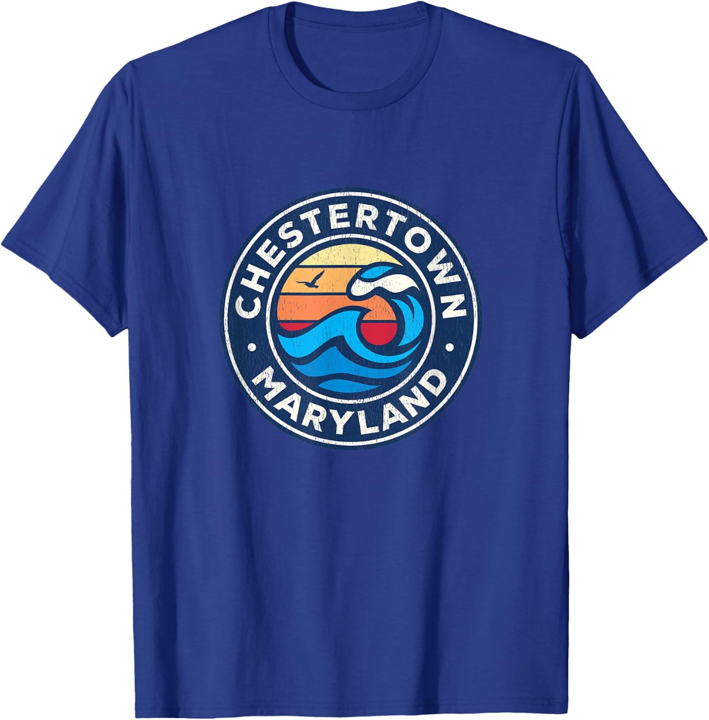 Chestertown Maryland MD Vintage Nautical Waves Design T-Shirt - T-Shirt | Royal