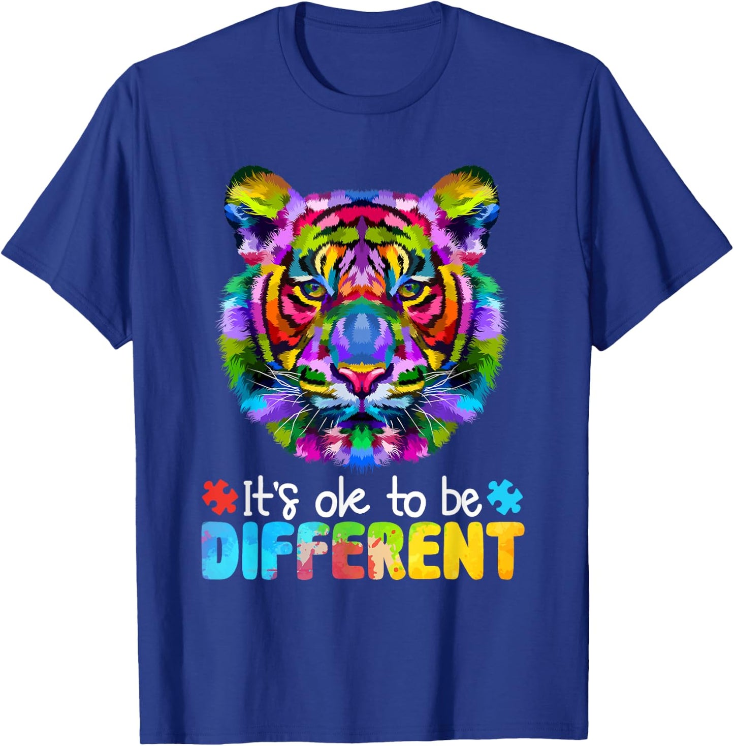 Autism Awareness Day It's OK to be different Colorful Tiger T-Shirt - T-Shirt | Royal