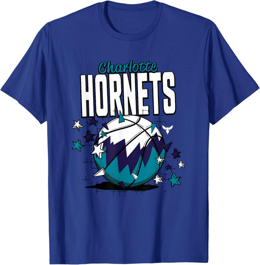 NBA Charlotte Hornets Basketball Doodle Stars T-Shirt - T-Shirt | Royal