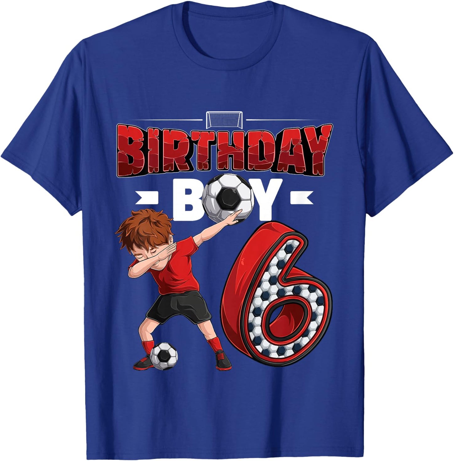 Kids dabbing boy 6 year old Soccer Player 6th birthday party T-Shirt - T-Shirt | Royal