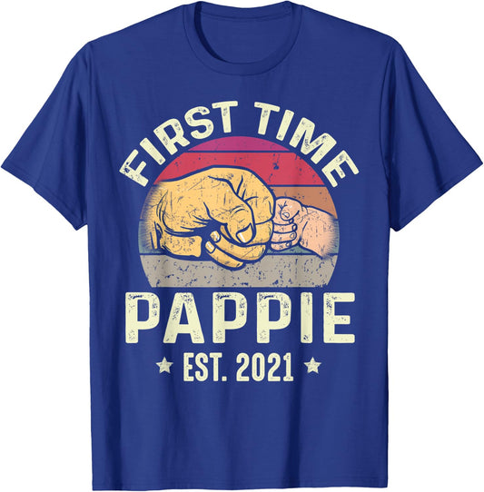 First Time Pappie Est 2021 for New Pappie Funny Fathers Day T-Shirt - T-Shirt | Royal