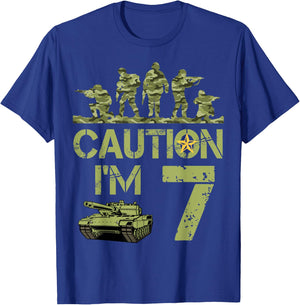7th Birthday Military I'm 7 Year Old Soldier Camo 7 Birthday T-Shirt - T-Shirt | Royal