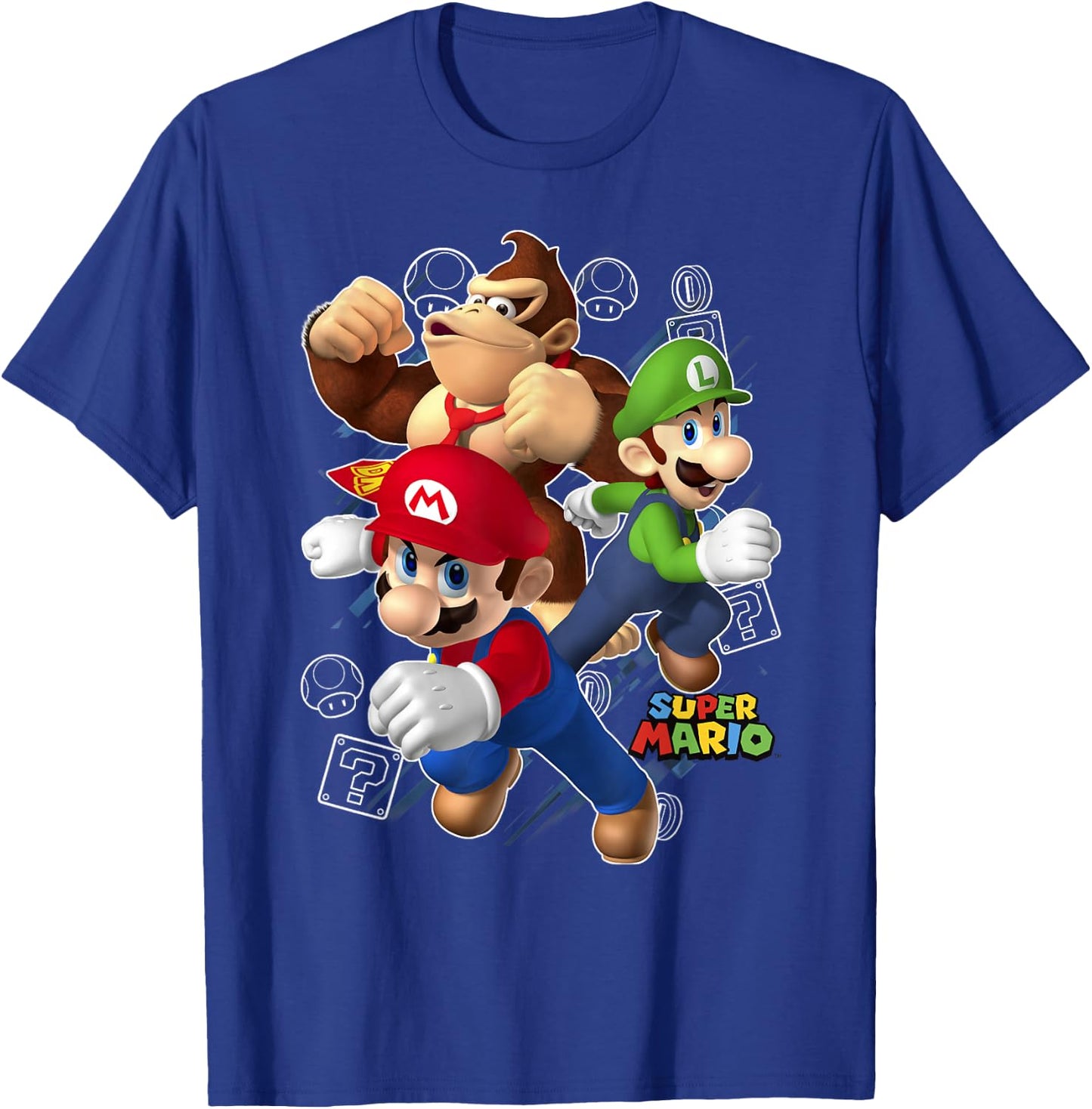 Super Mario Donkey Kong Mario Luigi Action Pose T-Shirt - T-Shirt | Royal