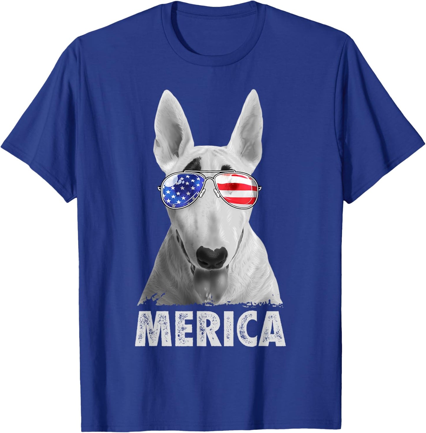 Bull Terrier 4th of July Merica Men American Flag Sunglasses T-Shirt - T-Shirt | Royal